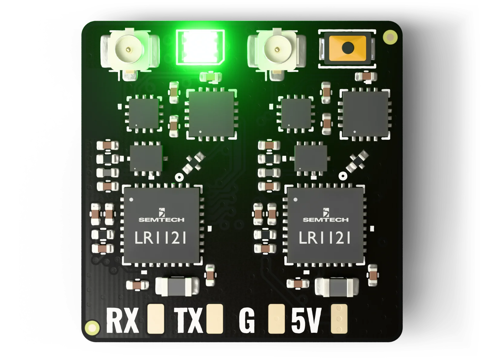 Fiodel Gemini Dual-Band ELRS Receiver — top view of the assembled board